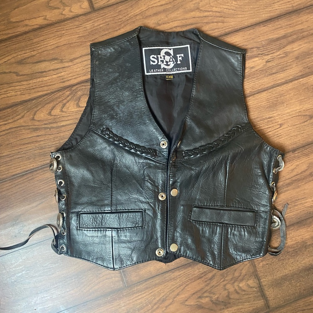 SHAF leather collections leather vest and fingerless riding gloves